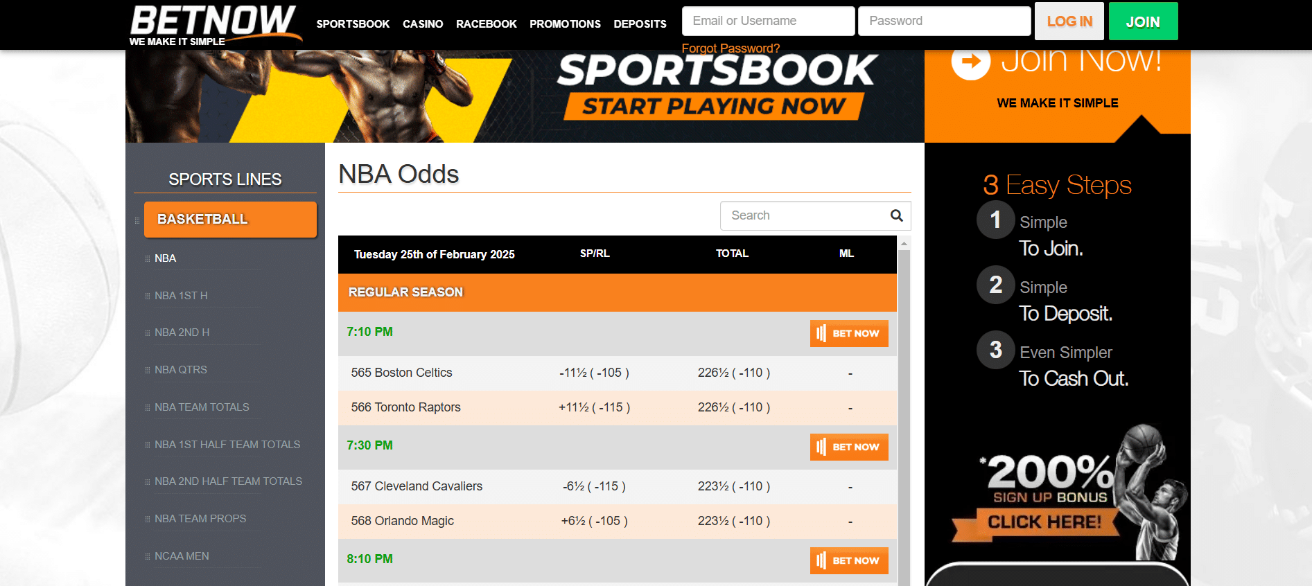 BetNow - one of the best Offshore sportsbooks with extencive NBA and NCAA coverage