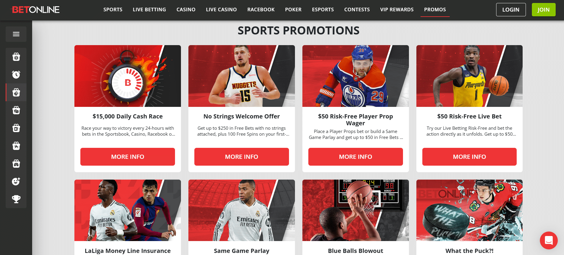 BetOnline sports bonuses page