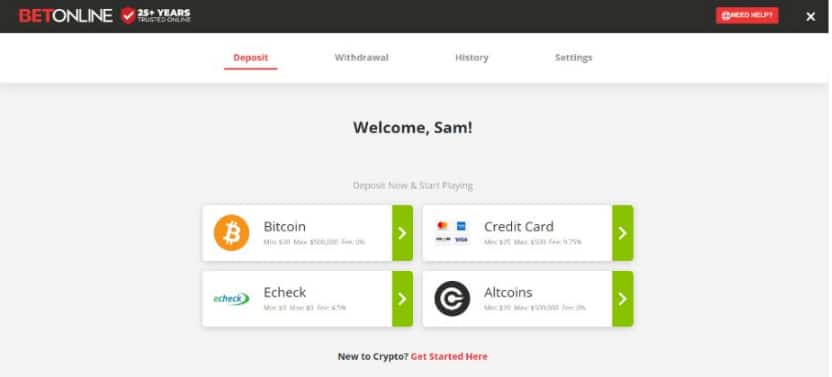 BetOnline payment methods