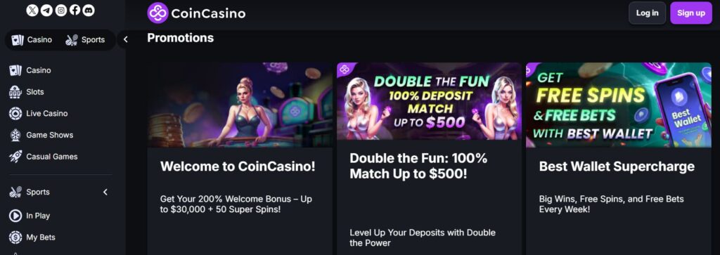 CoinCasino bonuses page