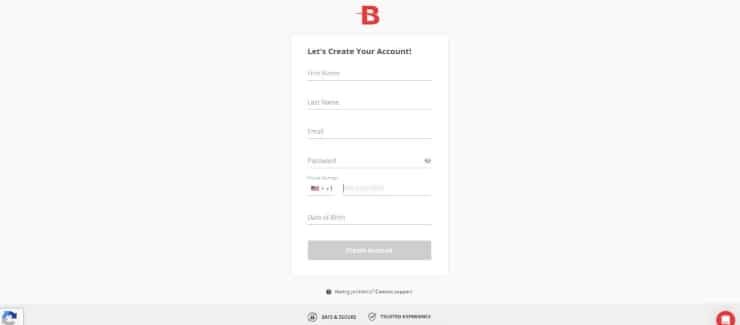 BetOnline registration form