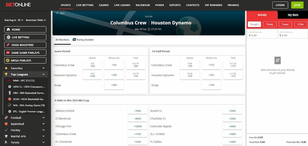 BetOnline - overall best MLS betting site