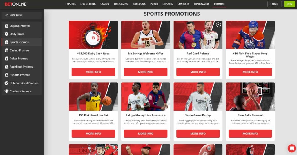 BetOnline sports betting promotions page